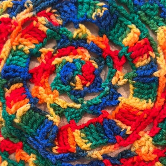 Hand Crafted Multicolor Crochet Placemats Doilies Set of 2 - Picture 5 of 6